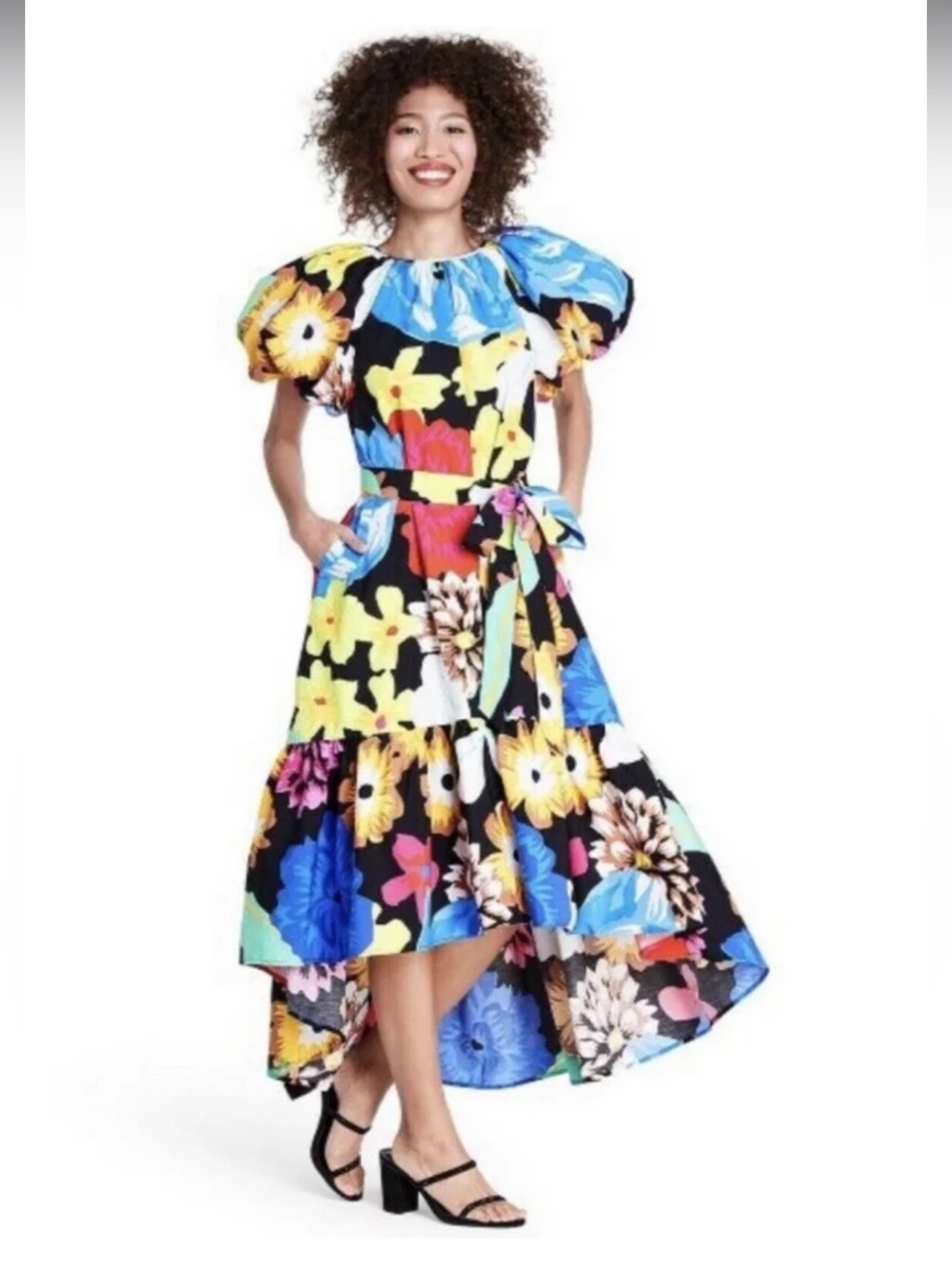 Christopher John Rogers Target Multicolor Floral Puff-Sleeve Hi-Low Dress XS